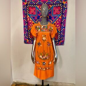 Vintage Mexican Hand Embroidered Dress, S